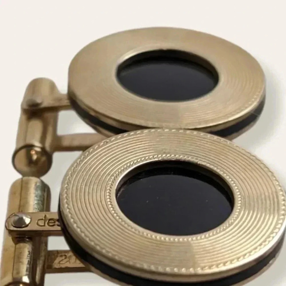 Vintage Destino 12K GF Circle Onyx Cufflinks - Picture 2 of 7